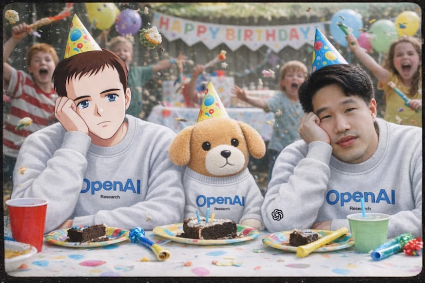 ChatGPT hombres y peluche en suéter de OpenAI